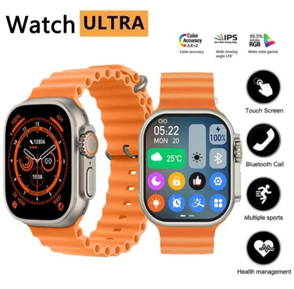 T10 Ultra 2 Smart Watch | Orange Silicone Strap | Bluetooth Calling | Fitness Tracker
